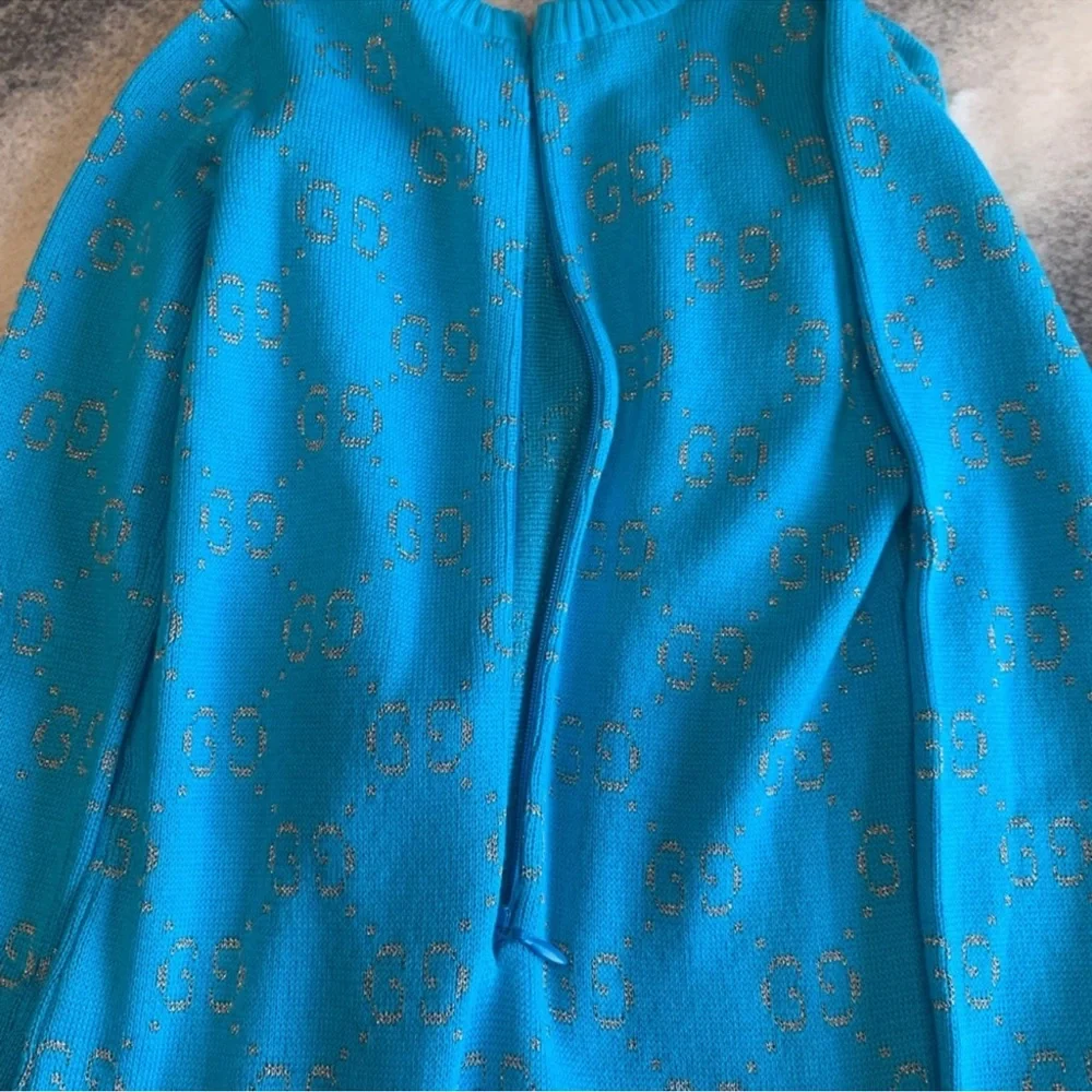 Gucci Double G Long Sleeve All In One One Piece GG Logo Gold Turquoise Onesie
